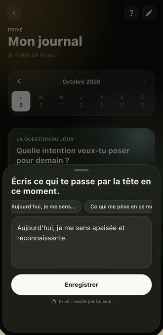 Écran de l'app Qalbeen