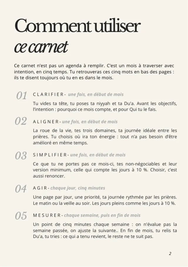 Une page de l'insert Niyyah